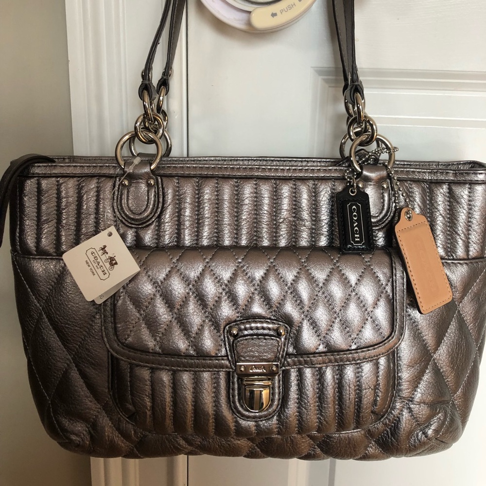 NWT Coach Silver Leather Quilted Bag